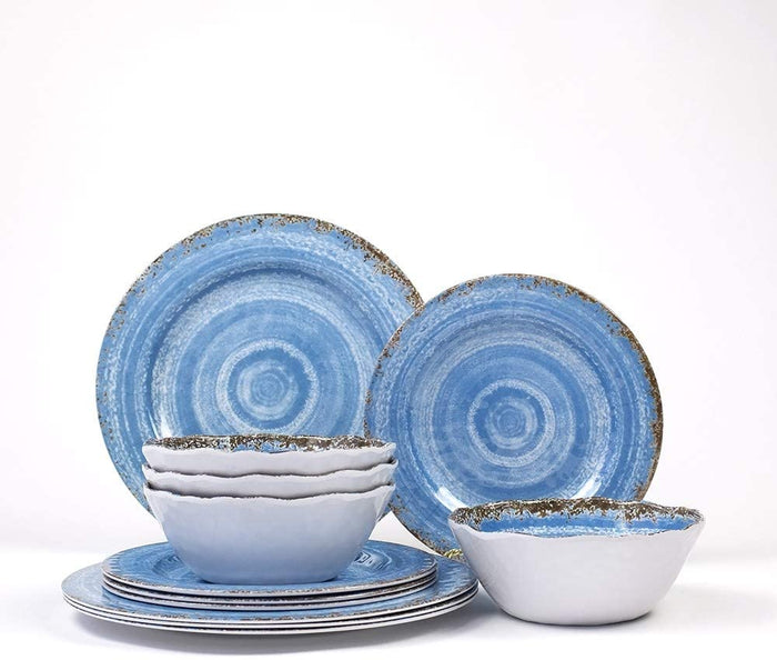 12-Piece Melamine Dinnerware Set - For Outdoor/Indoor Use ( Unbreakable )