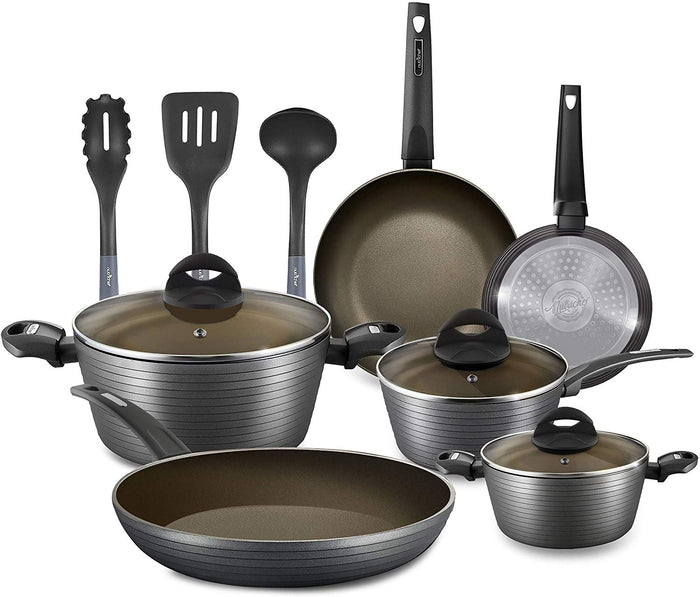 12-Piece Professional Hard Anodized Home Kitchen Ware Pots and Pan Set