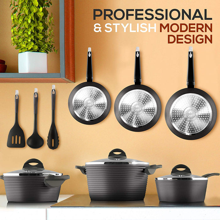 12-Piece Professional Hard Anodized Home Kitchen Ware Pots and Pan Set