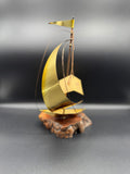 1981 Brass & Burlwood Sailboat Statue