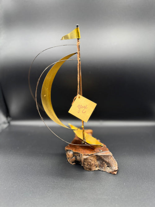 1981 Brass & Burlwood Sailboat Statue