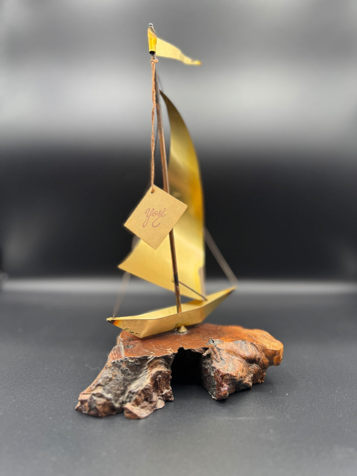 1981 Brass & Burlwood Sailboat Statue