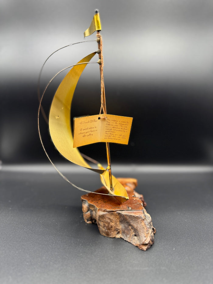 1981 Brass & Burlwood Sailboat Statue