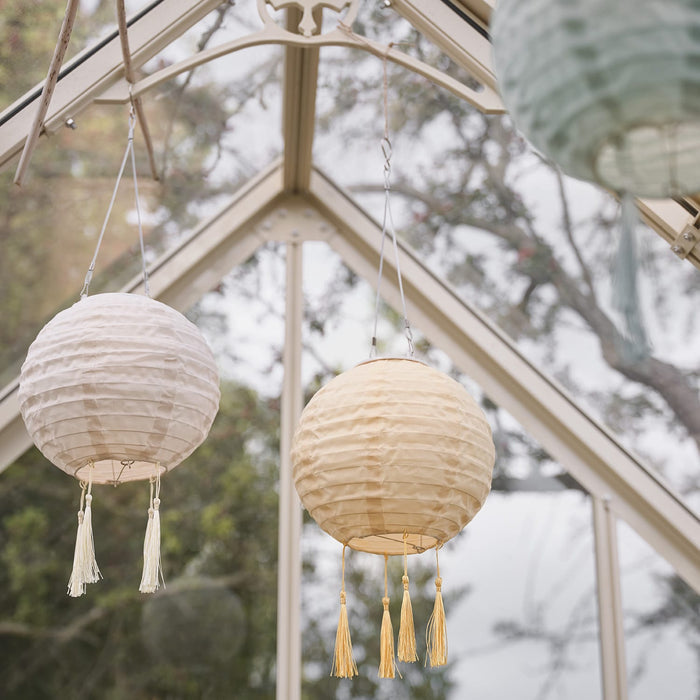 3 Pastel Lucena Tassel Hanging Solar Lanterns