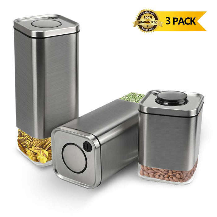 3-Piece Stainless Steel and Clear Glass Airtight Container Set with Lids