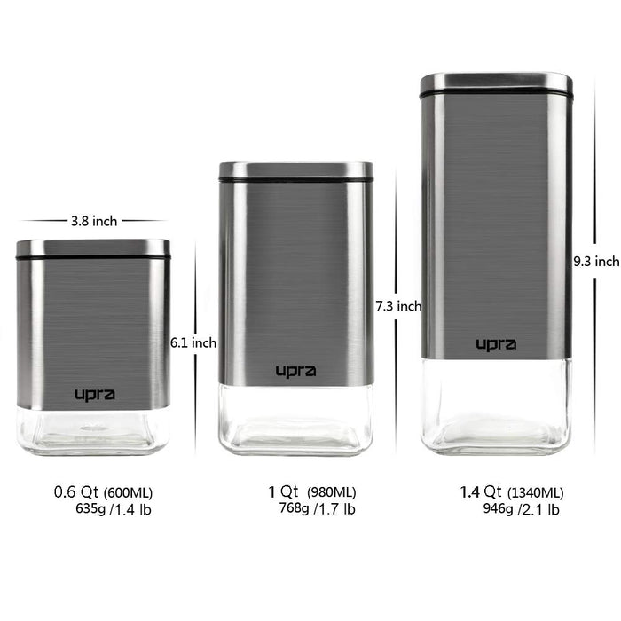 3-Piece Stainless Steel and Clear Glass Airtight Container Set with Lids