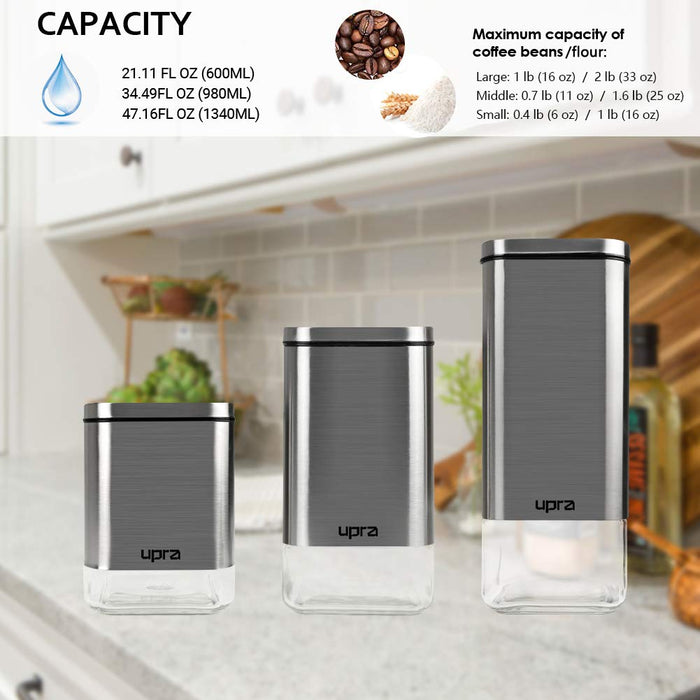 3-Piece Stainless Steel and Clear Glass Airtight Container Set with Lids