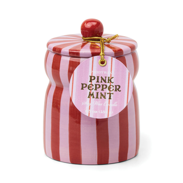 6.5oz Red Pink Striped Cabana Lid Candle