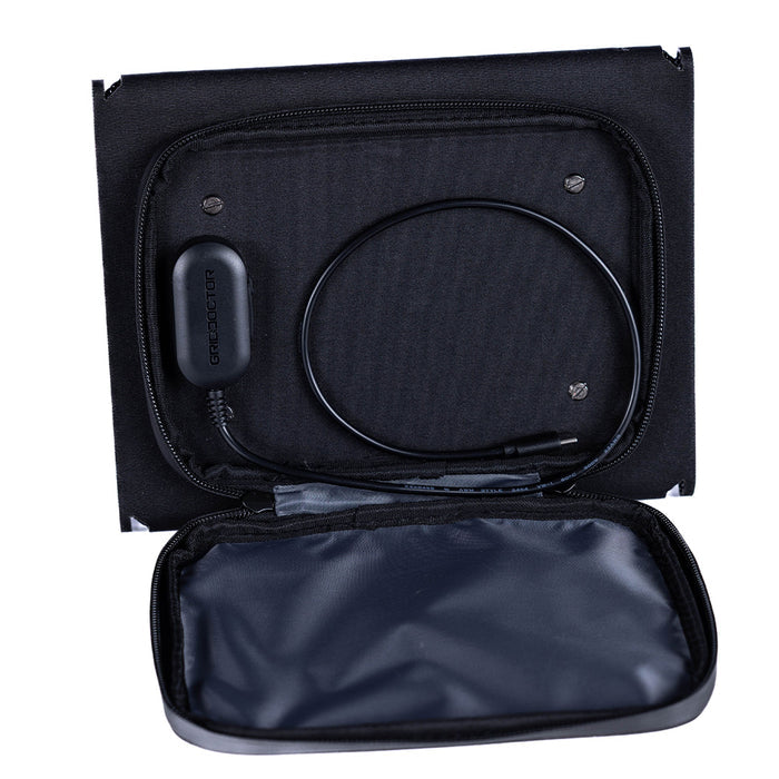 Inside pouch connected to solar panel