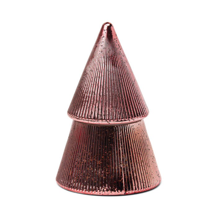 7oz Pink Ribbed Mercury Stacked Tree Candle with Lid