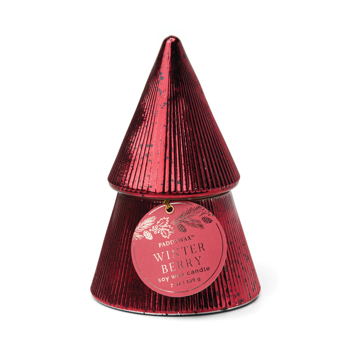 7oz Red Ribbed Mercury Stacked Tree Candle with Lid