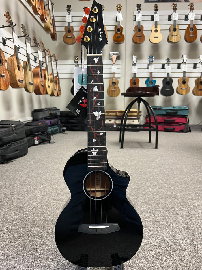 Enya EUT-M6 Black Solid Mahogany Tenor Ukulele w/Case - Aloha City Ukes