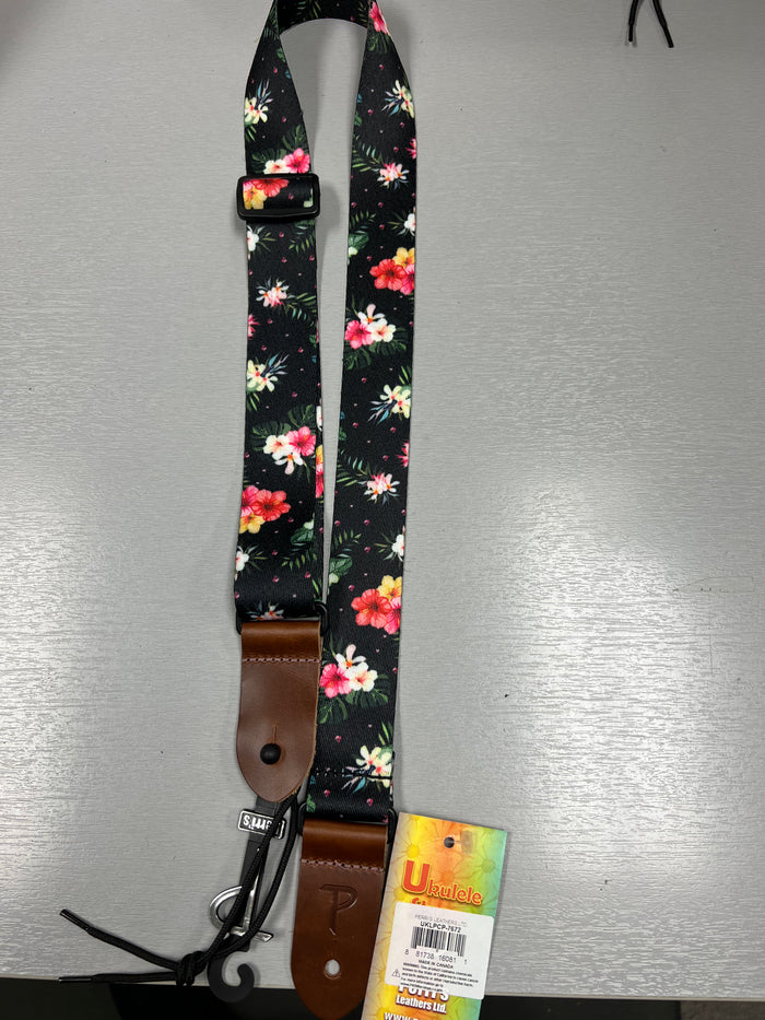 Perri's Black Floral Ukulele Strap - 1.5" - Fully Adjustable  7672 - Aloha City Ukes