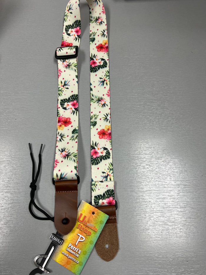 Perri's White Floral Ukulele Strap - 1.5" - Fully Adjustable  7671 - Aloha City Ukes