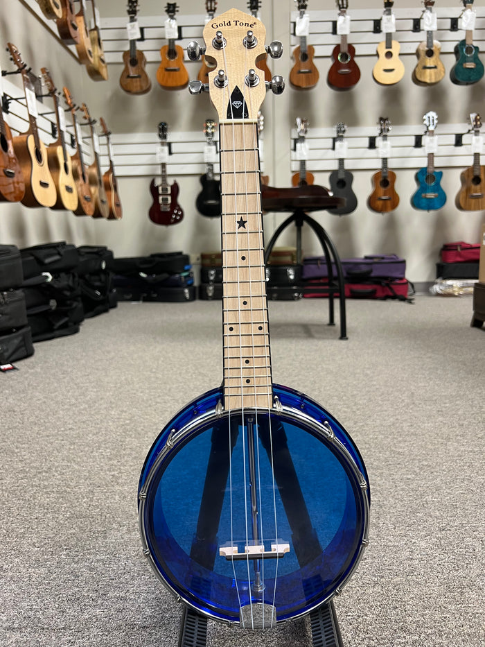 Gold Tone Little Gem Blue Sapphire Concert Banjolele w/Case - See Through Banjo Ukulele - Aloha City Ukes