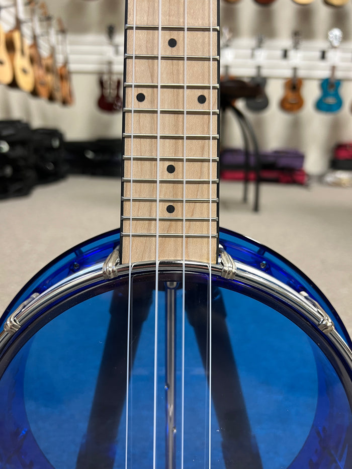 Gold Tone Little Gem Blue Sapphire Concert Banjolele w/Case - See Through Banjo Ukulele - Aloha City Ukes
