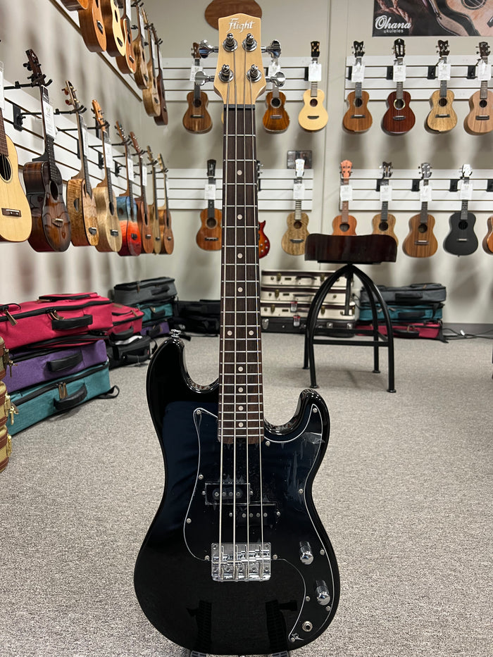 Flight Black Solid Body Electric Mini Bass Lite Ukulele - Short Scale Bass