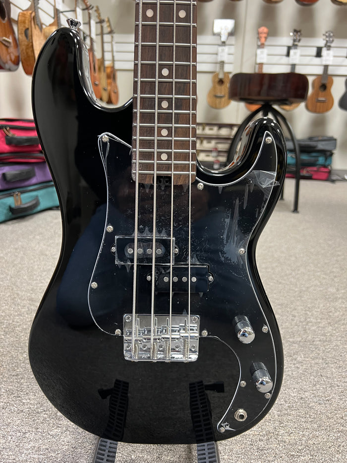 Flight Black Solid Body Electric Mini Bass Lite Ukulele - Short Scale Bass