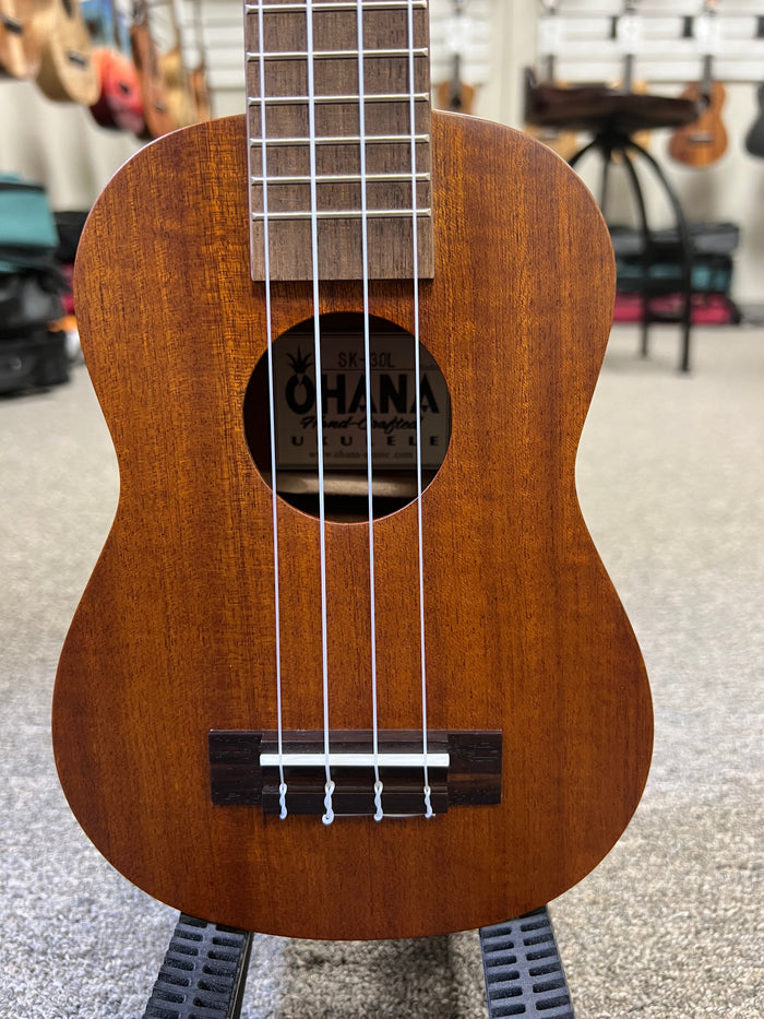OHANA SK-30L Solid Mahogany Soprano Long Neck Ukulele - Soprano/Tenor Neck