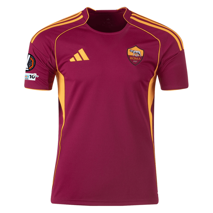 adidas Men's Roma Manu Kone Home Jersey w/ Europa League Patches 25/26 (Burgundy) | SoccerWearhouse