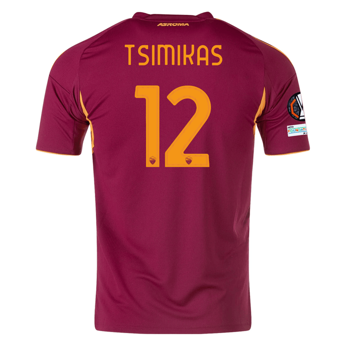 adidas Men's Roma Konstantinos Tsimikas Home Jersey w/ Europa League Patches 25/26 (Burgundy) | SoccerWearhouse