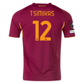 adidas Men's Roma Konstantinos Tsimikas Home Jersey w/ Europa League Patches 25/26 (Burgundy) | SoccerWearhouse