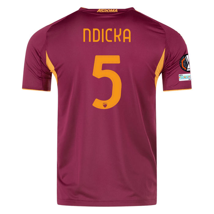 adidas Roma Authentic Evan Ndicka Home Jersey w/ Europa League Patches 25/26 (Burgundy) | SoccerWearhouse
