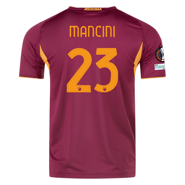 adidas Roma Authentic Gianluca Mancini Home Jersey w/ Europa League Patches 25/26 (Burgundy) | SoccerWearhouse