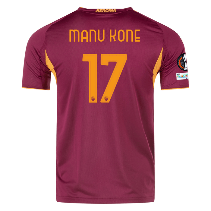 adidas Roma Authentic Manu Koné Home Jersey w/ Europa League Patches 25/26 (Burgundy) | SoccerWearhouse