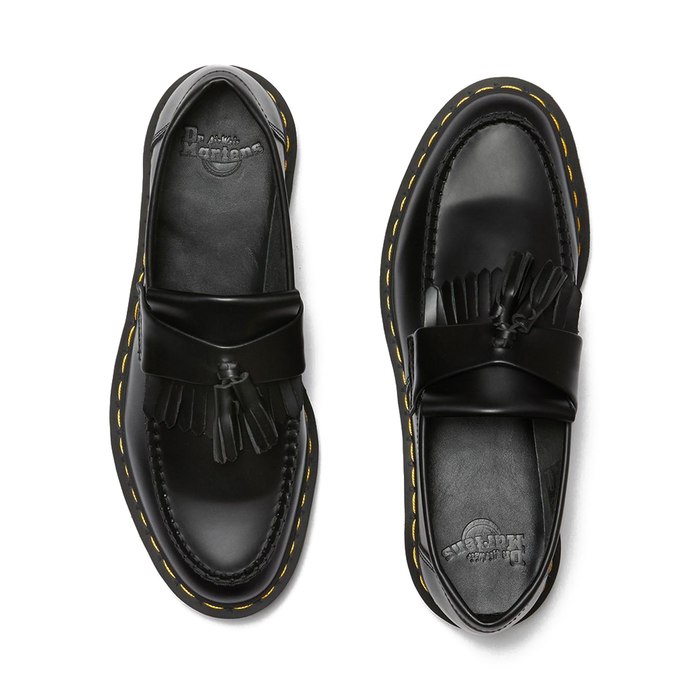 Adrian Yellow Stitch Leather Tassel Loafers 'Black'
