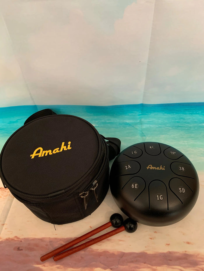 Amahi 6" Black Steel Tongue Drum Black w/Bag and Mallets - Aloha City Ukes