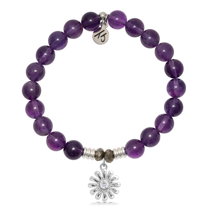 Amethyst Gemstone Bracelet with Daisy Sterling Silver Charm