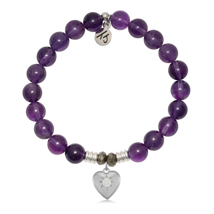 Amethyst Gemstone Bracelet with Self Love Silver Charm