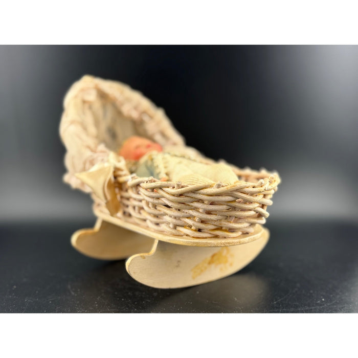 Antique Miniature Baby Doll in Cradle