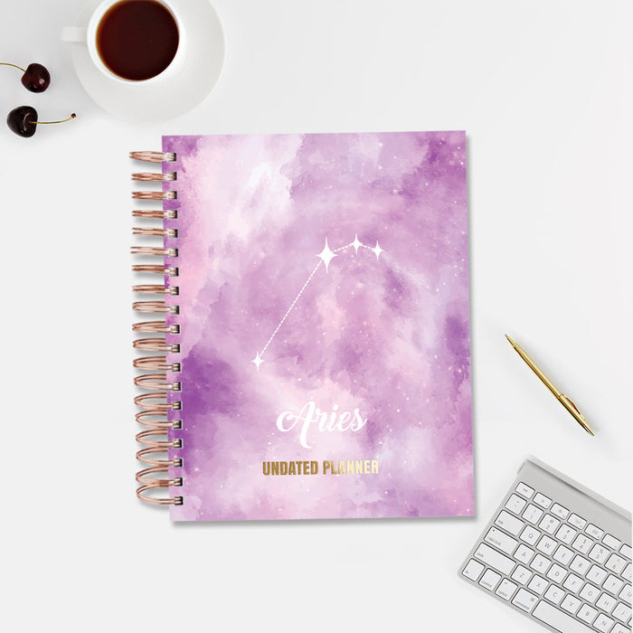 Undated Yearly Planner - Aries (2023 Collection) + Ultimate Sticker Book Undated Planners June Trading