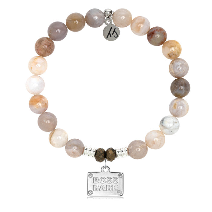 Australian Agate Stone Bracelet with Boss Babe Sterling Silver Charm