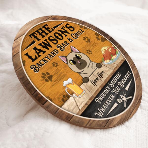 Backyard Bar And Grill - Beer and Roasted Turkey - Personalized Cat Door Sign