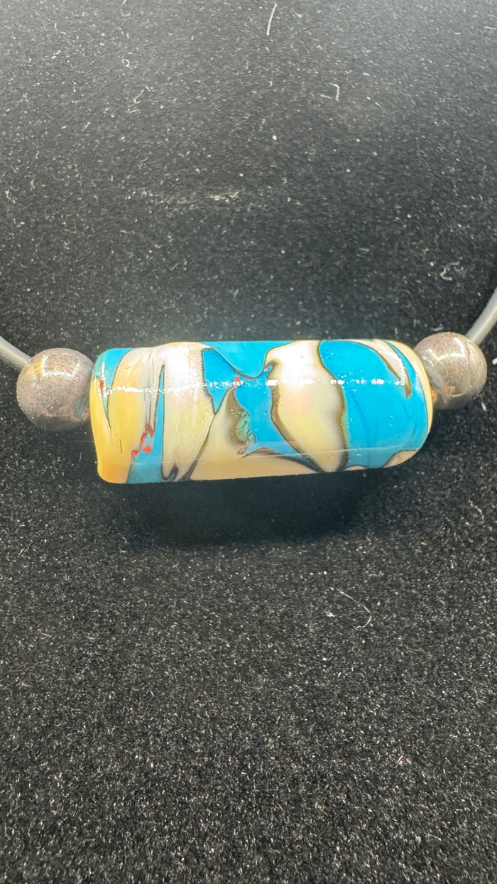 Blue and Ivory Barrel Necklace