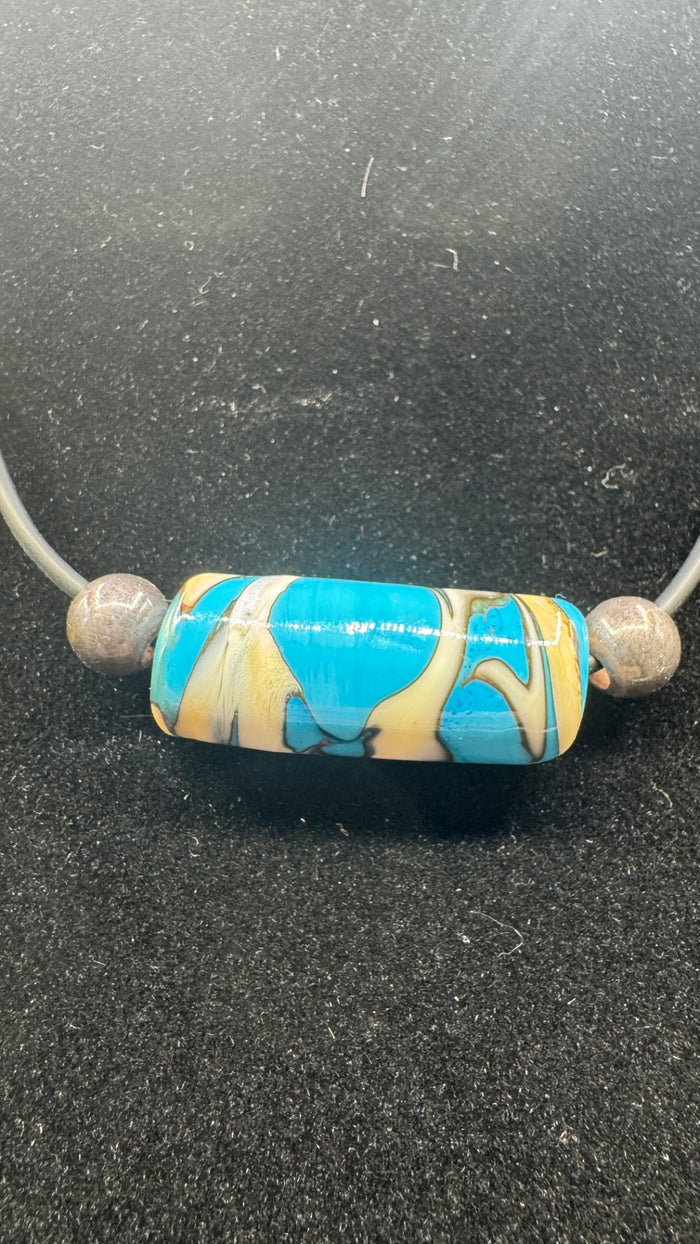 Blue and Ivory Barrel Necklace