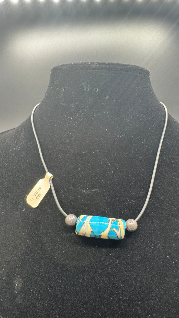 Blue and Ivory Barrel Necklace