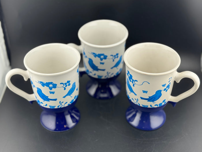Set of 3 Pedestal Blue Bird Mugs