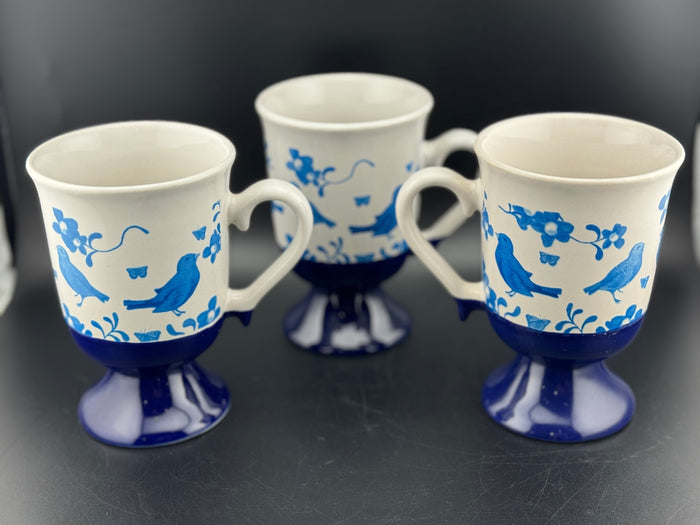 Set of 3 Pedestal Blue Bird Mugs