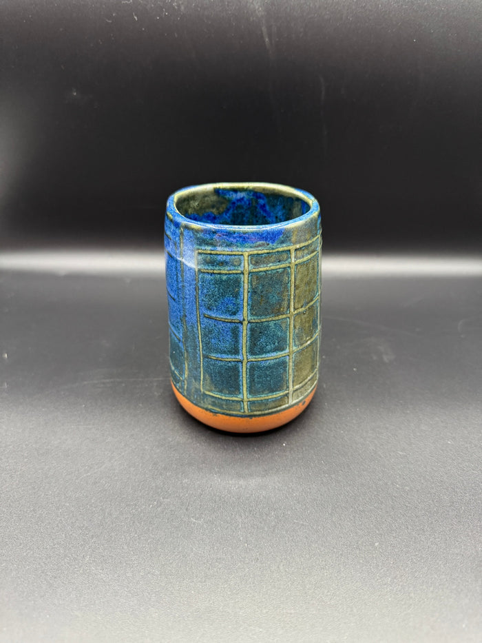 Blue & Green Plaid Ceramic Vase