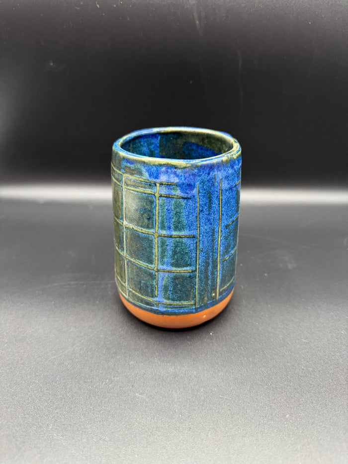 Blue & Green Plaid Ceramic Vase