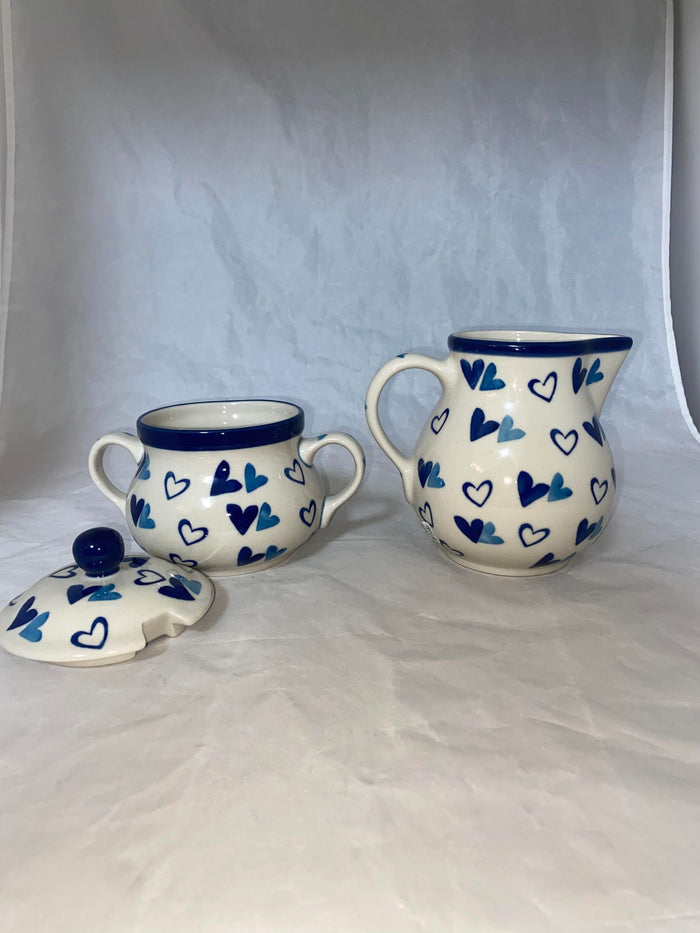 Blue Heart Cream & Sugar Set - Pattern Blue Heart