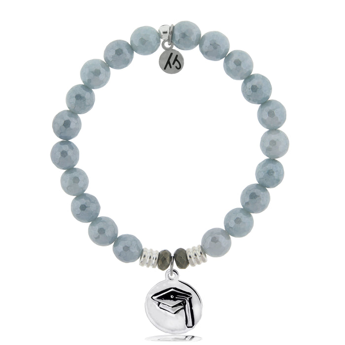 Blue Quartzite Stone Bracelet with Grad Cap Sterling Silver Charm
