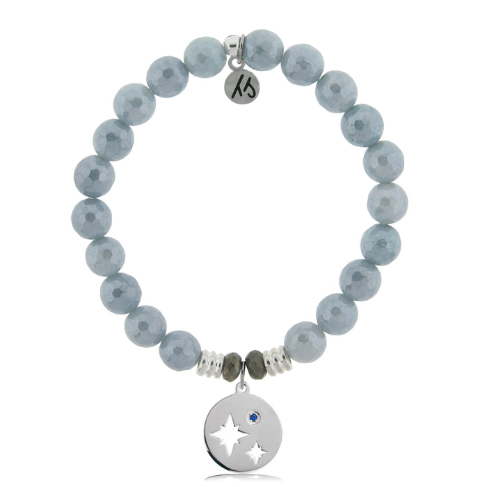 Blue Quartzite Stone Bracelet with Mother Son Sterling Silver Charm