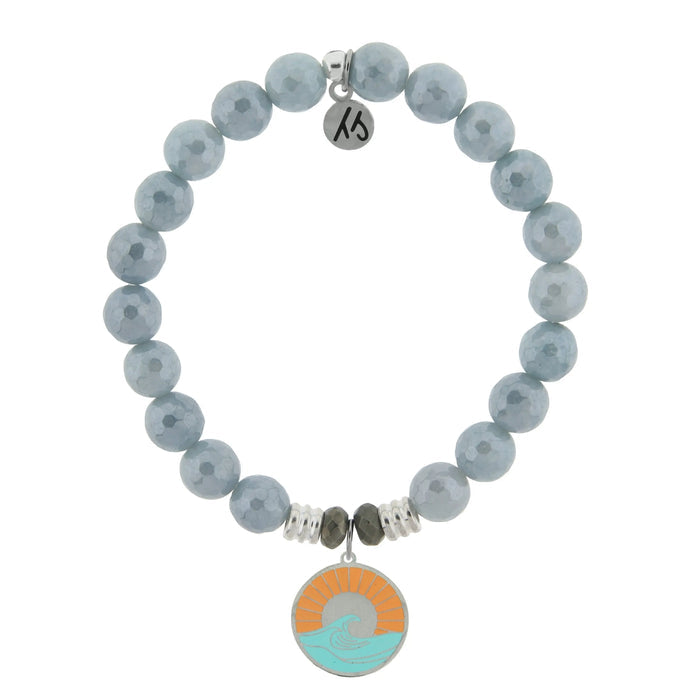 Blue Quartzite Stone Bracelet with Paradise Sterling Silver Charm