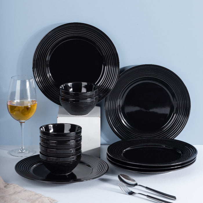 Bold Black Swirl 12-Piece Dinnerware Set