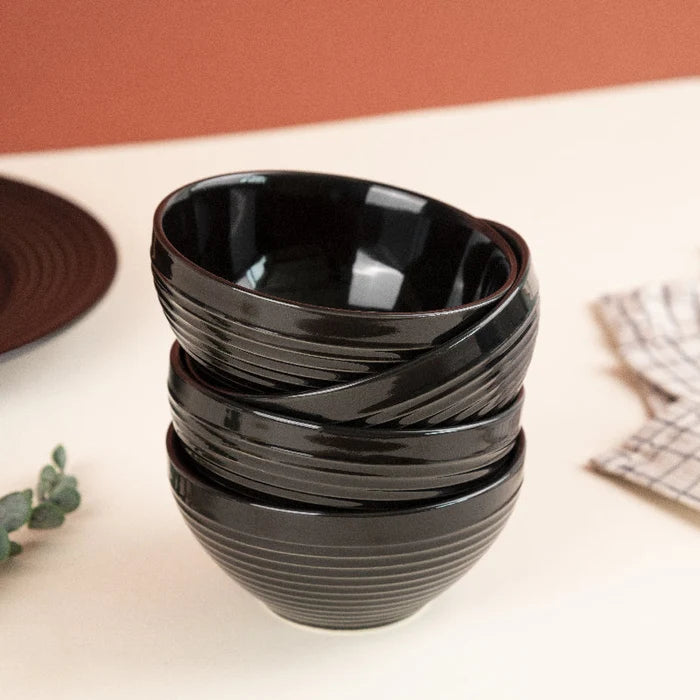 Bold Black Swirl Bowl (Set of 4) Bowls June Trading